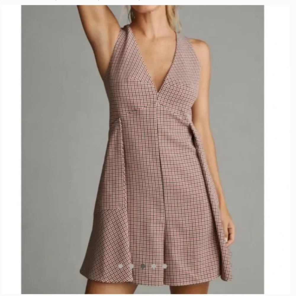 SOLD Anthropologie Mare Mare Houndstooth Tweed Romper NWT in Red & Black Large - Picture 3 of 16